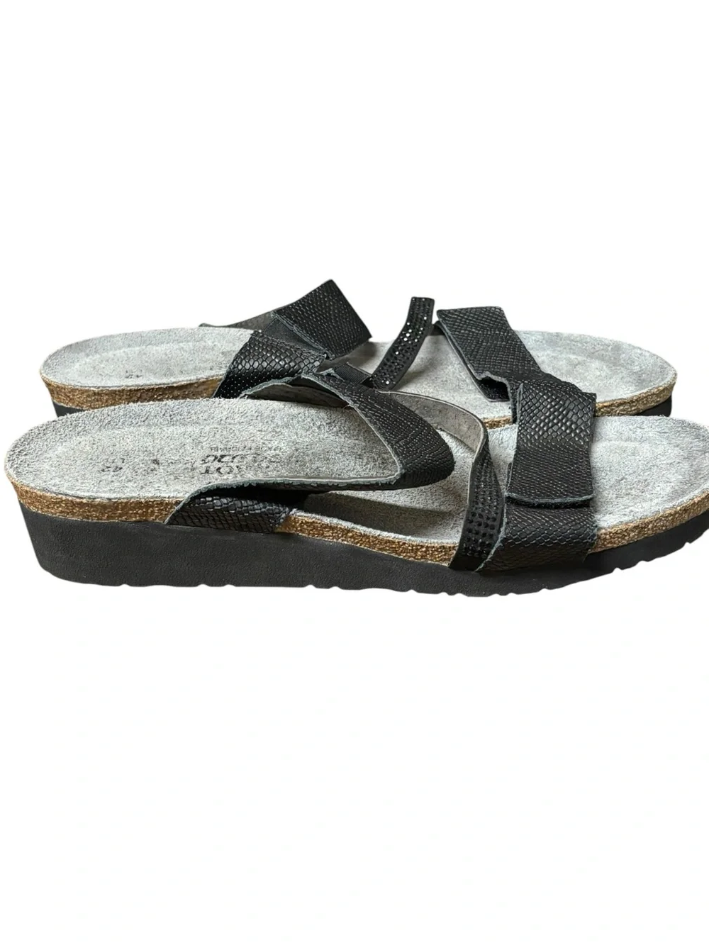 Naot Women's Black Snake Print Leather Wedge Slide Sandals Size‎ 11